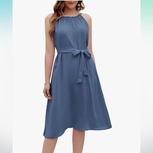 💙 Grace Karin Haze Blue Midi Dress with Pockets